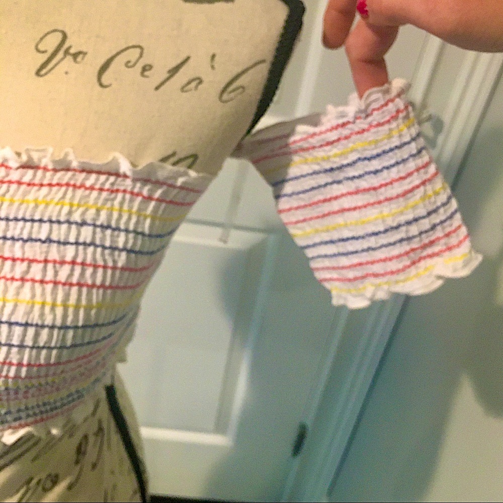 Sunset + Spring Off Shoulder Striped Smocked Crop - Picture 10 of 13